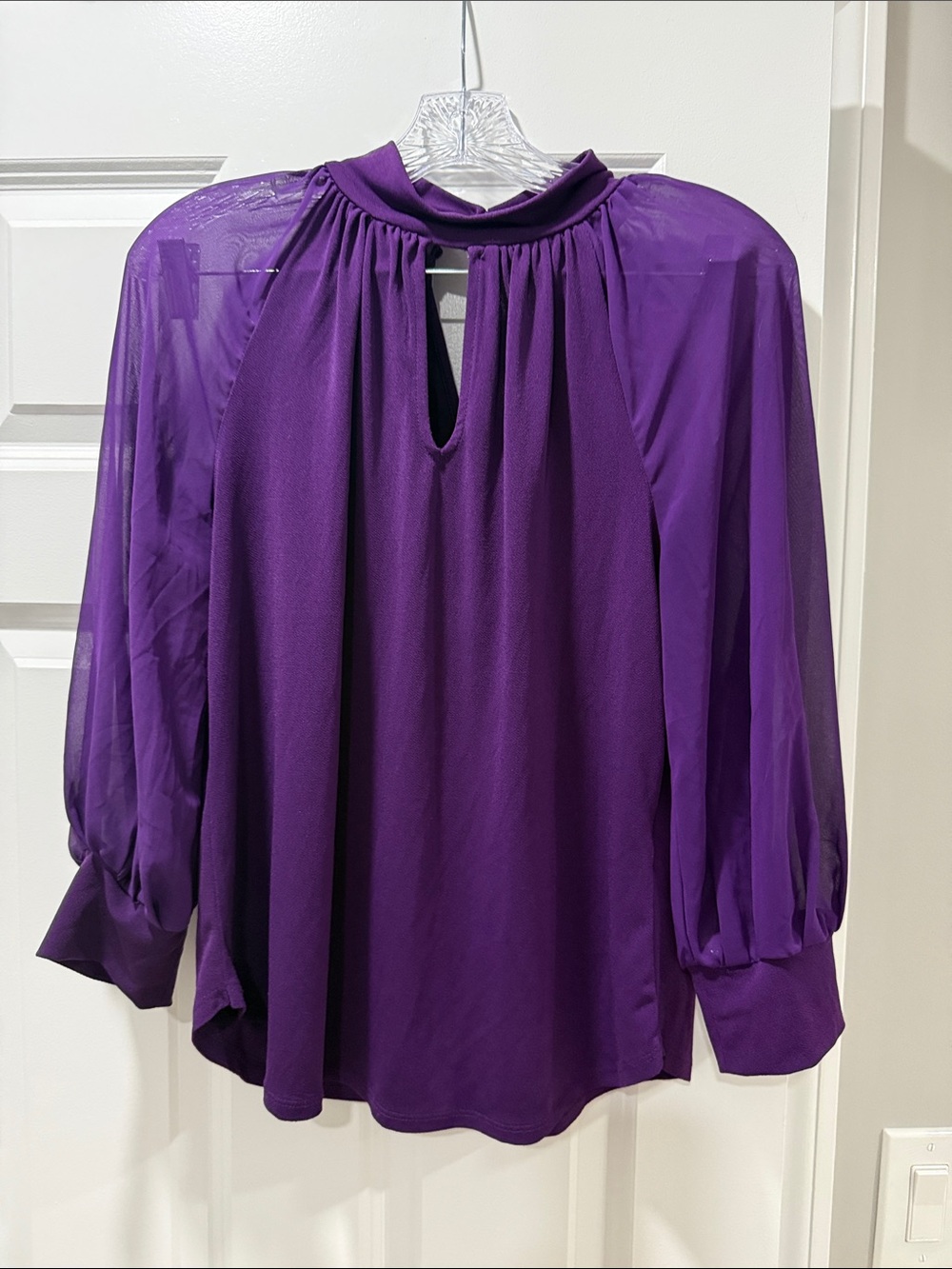 Women's Purple Keyhole Long-Sleeve Blouse